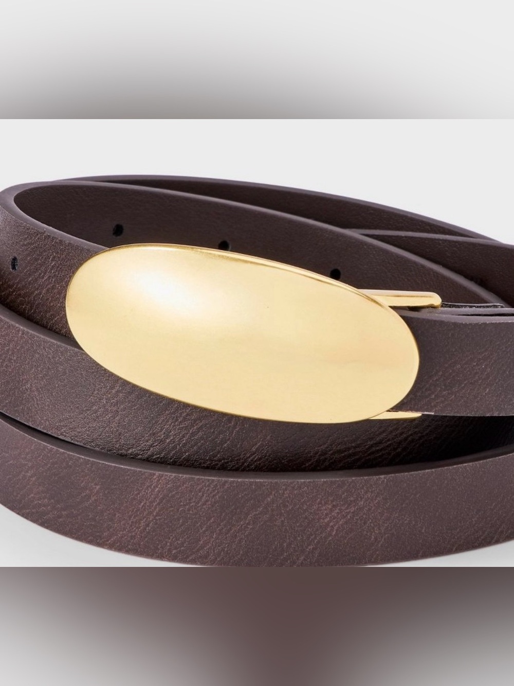 Classic Brown Leather Belt with Gold Oval Buckle